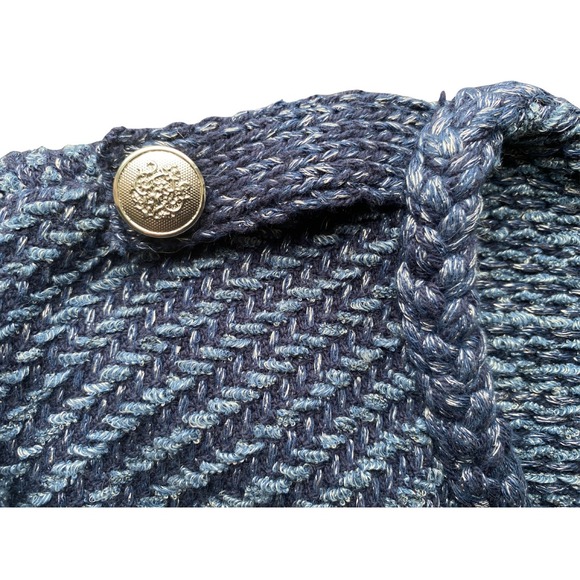 White House Black Market Blue Textured Fringe Knit Cardigan Jacket Blazer Size M - Picture 2 of 8